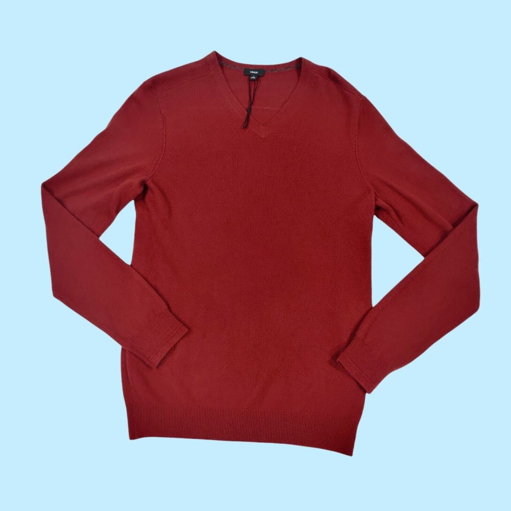 Vince Men's Midnight Red Burgundy Cashmere V-Neck Pullover Sweater